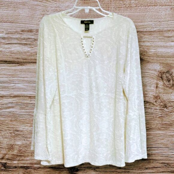 Style & Co. Women's Velvet Floral Textured Pattern Keyhole Boho Top in Ivory XL - Picture 1 of 7